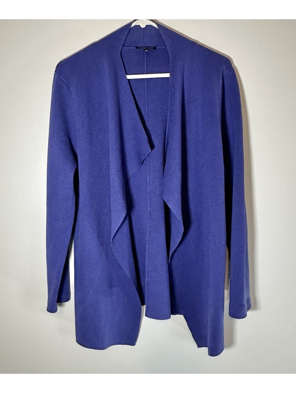 Eileen Fisher Womens L Purple Silk Linen Cardigan Open Front Sweater Minimalist